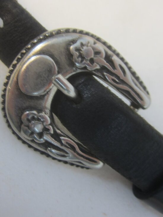Vtg Abel Belt Women M Black Leather Silver Blue Beads Southwestern Italy 30 - 33 main image 6